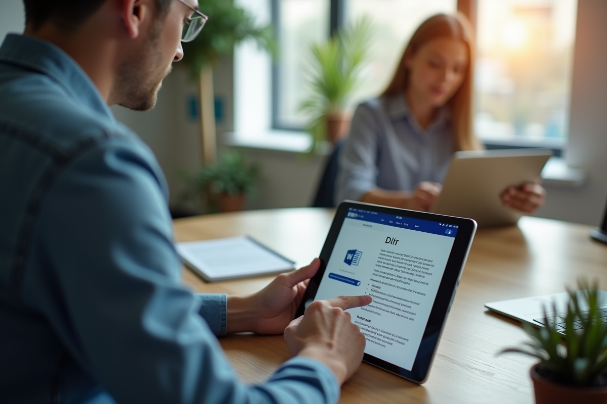 Deux personnes collaborant avec un logiciel de conversion PDF en Word
