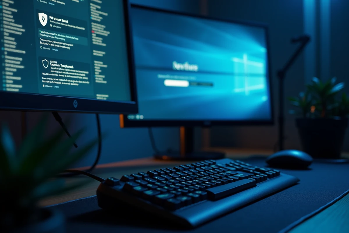 Écran d'ordinateur affichant un navigateur web avec VPN actif et icône de protection de la vie privée visible