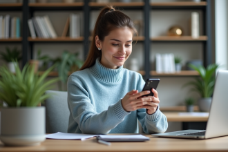 Jeune femme activant la double authentification sur son smartphone