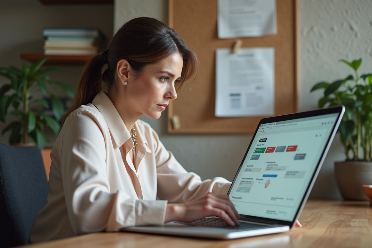 Femme analysant la structure d un site web sur son ordinateur