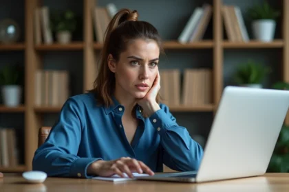 Femme concentrée dans son bureau à domicile moderne