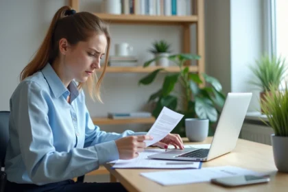 Femme concentrée travaillant à son bureau à domicile
