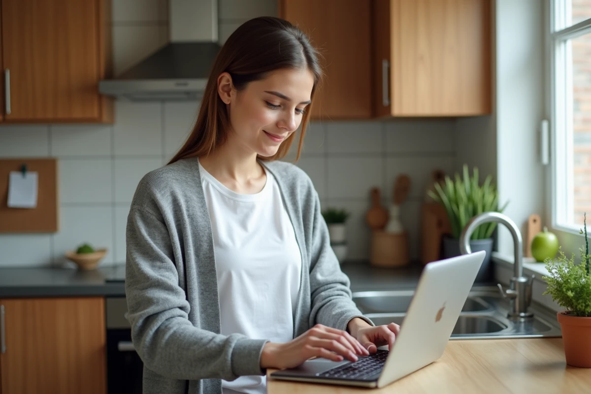 Femme regardant un transfert de fichiers sur une tablette