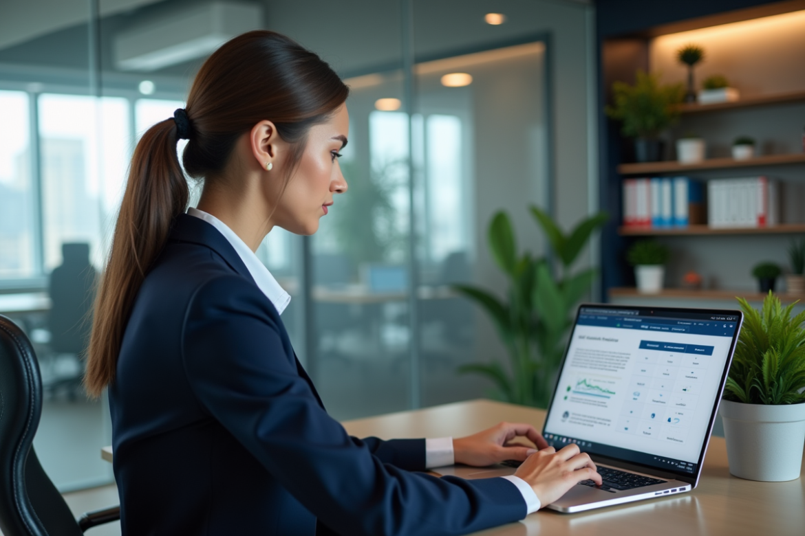Femme professionnelle examinant options SSL sur ordinateur