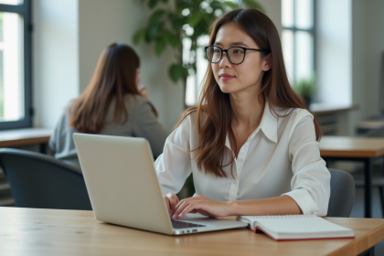 Jeune femme au bureau moderne en coworking