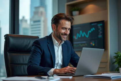 Homme d'affaires en costume dans un bureau moderne