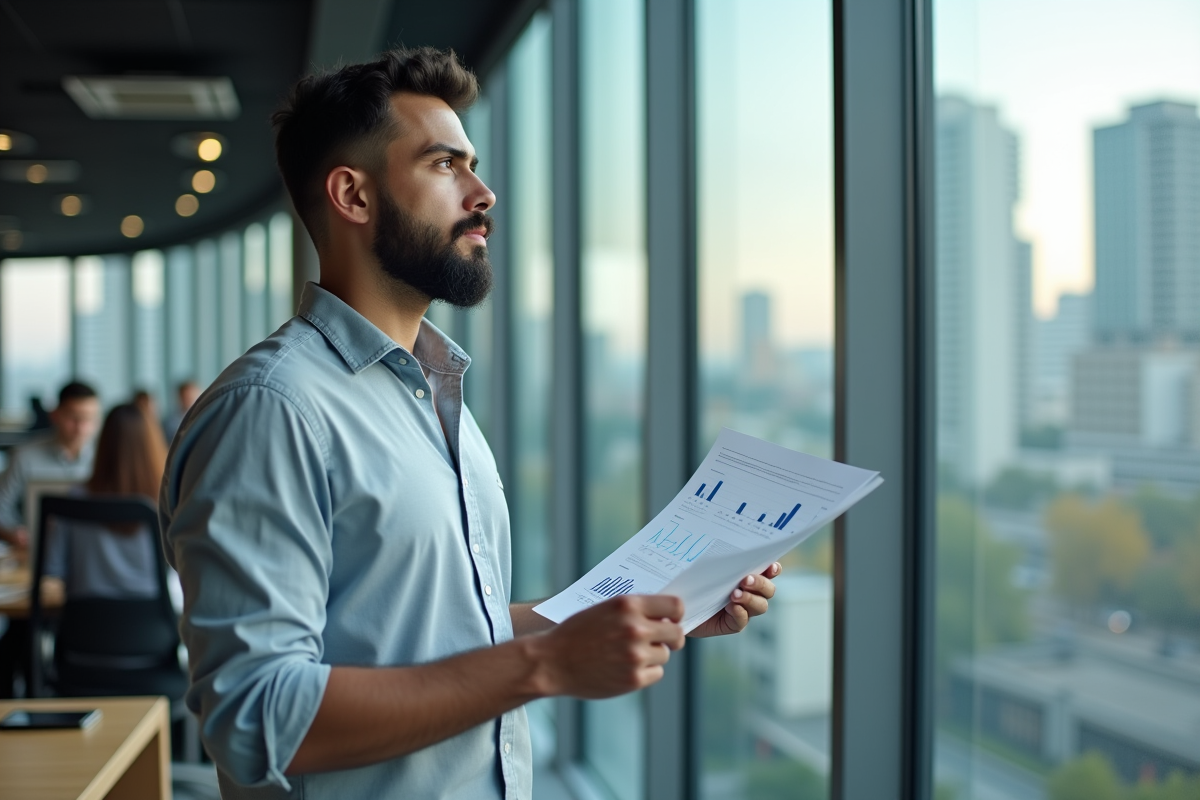 Jeune homme regardant des graphiques d