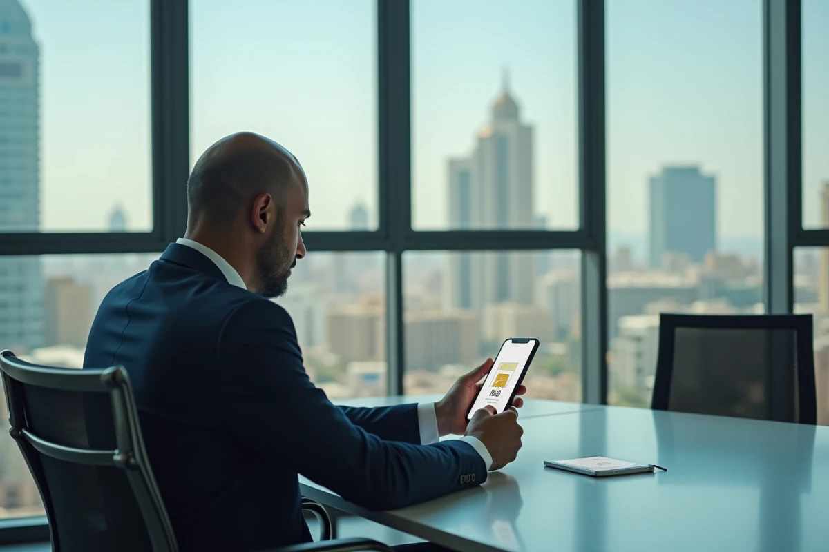 Homme marocain insérant un code QR eSIM dans son smartphone en réunion