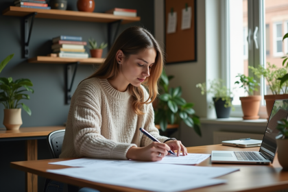 Jeune femme designer travaillant sur son ordinateur dans un bureau créatif
