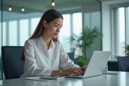 Jeune femme en bureau travaillant sur Excel