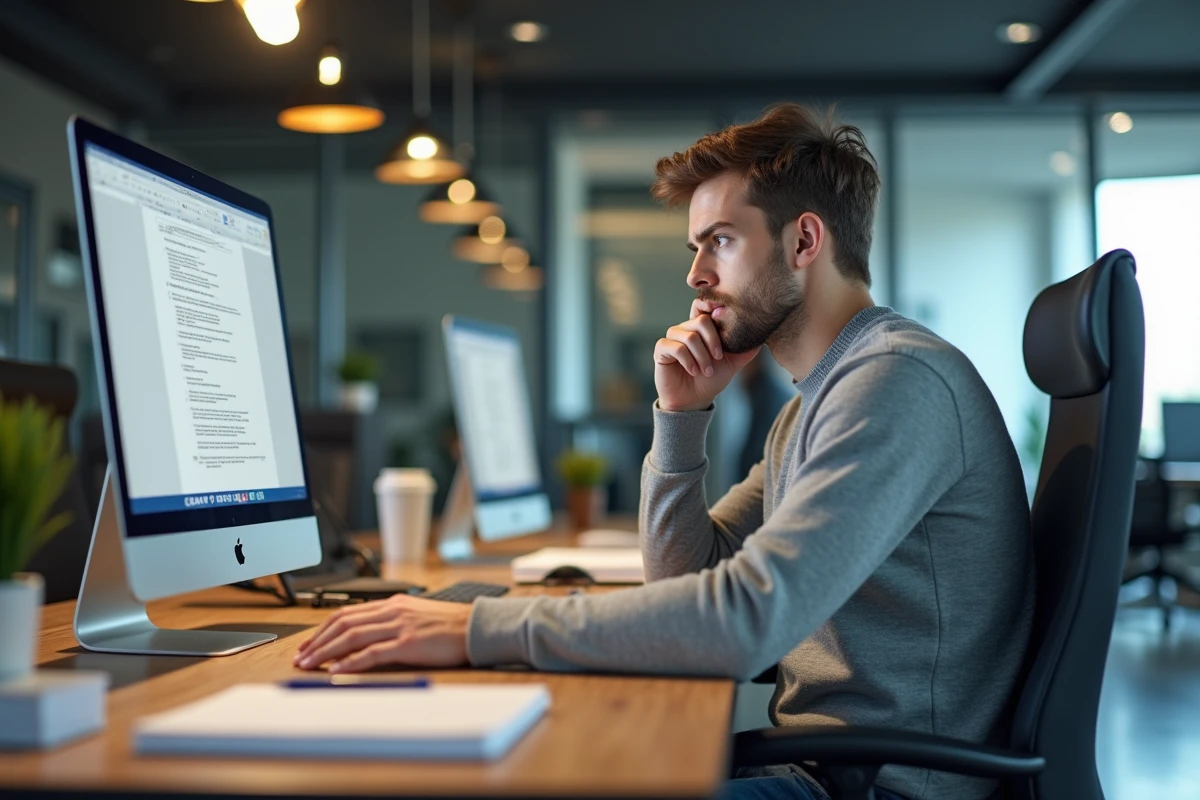 Jeune homme travaillant sur un ordinateur en open space