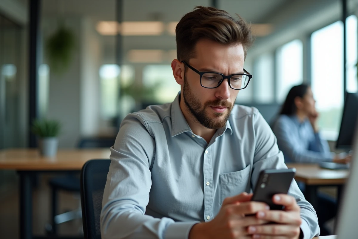 Jeune homme regardant son écran au travail collaboratif