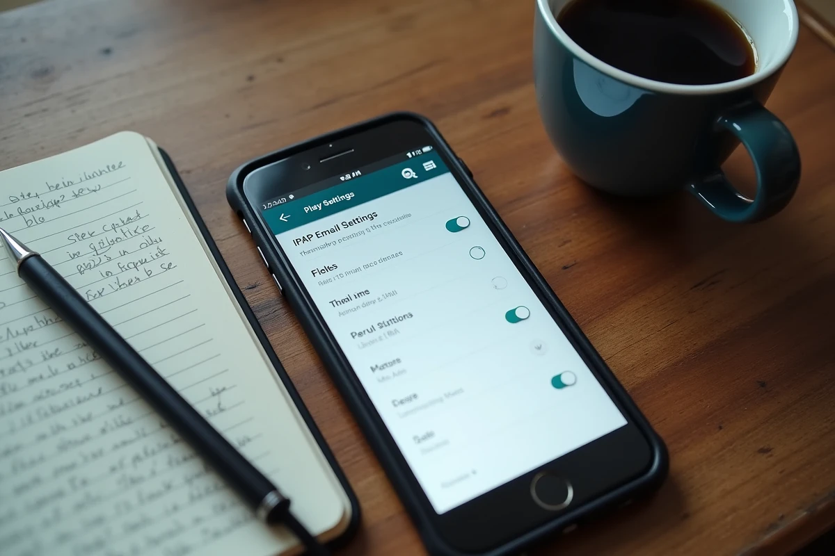 Écran de smartphone affichant les réglages IMAP pour configurer le webmail de l'académie de Montpellier