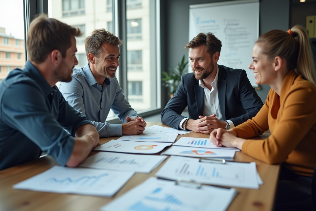 Groupe de travail discutant stratégie SEO en réunion