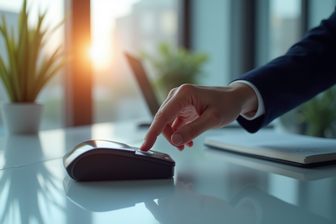 Personne utilisant un scanner d'empreintes moderne au bureau